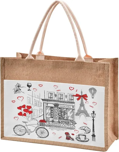 Miniatura 12 de CaTaKu Divertida bolsa de yute con asas y cremallera para gatos, bolsa de arpillera reutilizable con bolsillo frontal de lona, regalo para bodas, 12