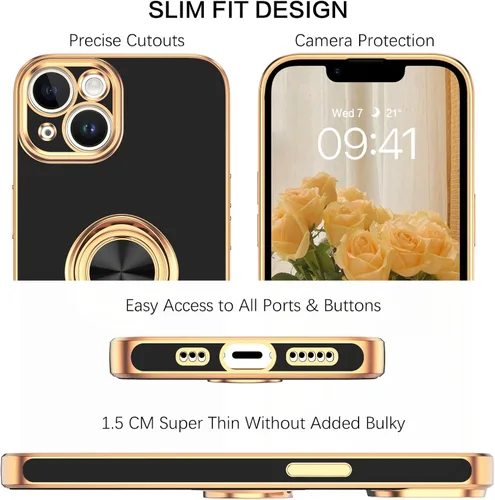 Miniatura 9 de VENINGO Funda para iPhone 14, funda para iPhone 14, ajuste delgado, suave soporte de anillo de 360° con base, compatible con soporte magnético
