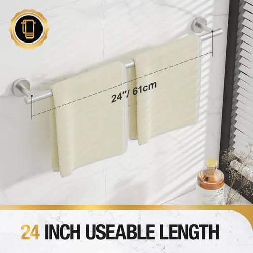 Miniatura 4 de HITSLAM Toallero de baño de acero inoxidable SUS304 de níquel cepillado de 24 pulgadas para montaje en pared, moderno soporte de toalla de baño
