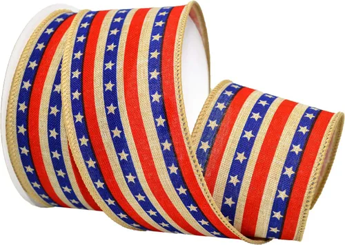 Miniatura 21 de Morex Ribbon Carrete de cinta de satén con alambre de estrellas y rayas, 2-1/2 pulgadas por 3 yardas, rojo/blanco/azul Estrellas y rayas con cable