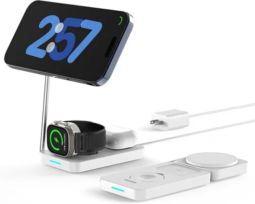 Estación de carga inalámbrica 3 en 1, cargador inalámbrico magnético plegable PD20W para dispositivos Apple iPhone 12-16 Series Apple Watch AirPods