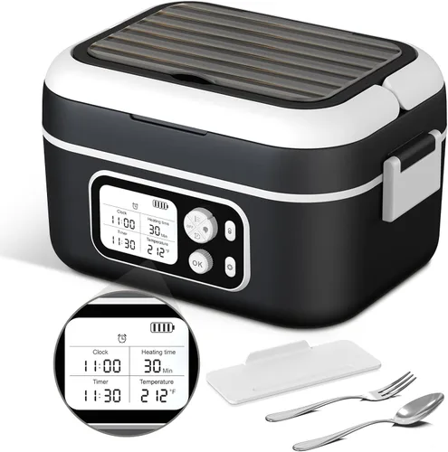 Miniatura 12 de Lonchera eléctrica inalámbrica con calefacción, 1.5L - 6.3 tazas, 20000 mAh, 100 W, recargable, calentador de alimentos inteligente con divisor