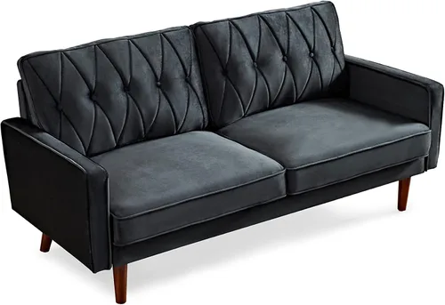 Miniatura 14 de Container Furniture Direct Sofás de terciopelo copetudo de estilo moderno para sala de estar con tapicería de tela suave y marco de madera maciza