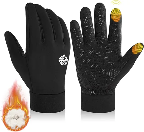 RIGWARL Guantes de invierno para niños y niñas, guantes térmicos negros con pantalla táctil, guantes térmicos para niños, guantes deportivos cálidos