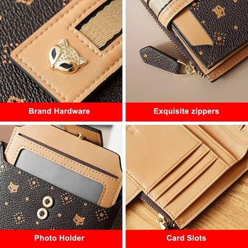 Miniatura 5 de EUNI Carteras de piel sintética para mujer, carteras pequeñas, monederos con cremallera para mujer, portatarjetas de tarjetas de crédito, carteras