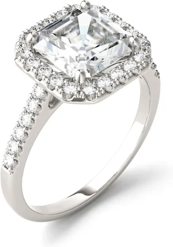 Miniatura 2 de Charles & Colvard Anillo de compromiso Asscher de moissanita de oro blanco de 14 quilates de 0.315 in, 2.69cttw DEW