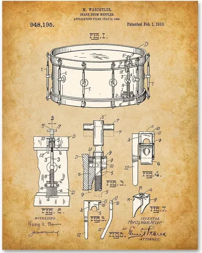 Miniatura 8 de Waechtler Snare Drum Patent Print - Classic Music Studio Decor, Percussion Instrument Display, Orchestra Concert Band Poster, Great Gift for