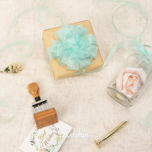 Miniatura 5 de Ribbli Cinta de organza azul aguamarina, 1 pulgada x 50 yardas, cinta transparente azul para envolver regalos, envoltura de galletas, decoración