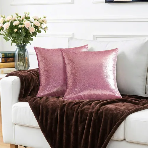 Miniatura 6 de Poise3EHome Fundas de almohada decorativas de 18 x 18 pulgadas, color rosa fucsia con lentejuelas, para sofá, cama, sala de estar, Navidad