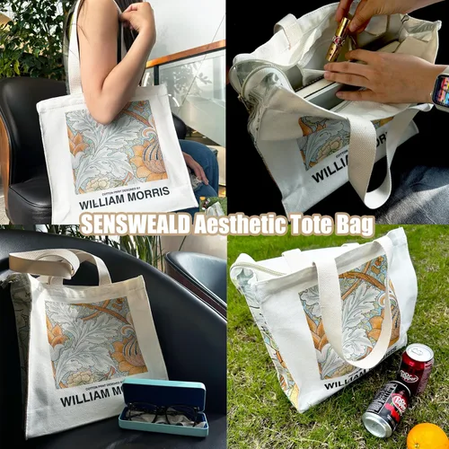 Miniatura 6 de Bolsa de lona para mujer con cremallera, bolsa de lona duradera y portátil reutilizable, bolsa de mano estética Morris