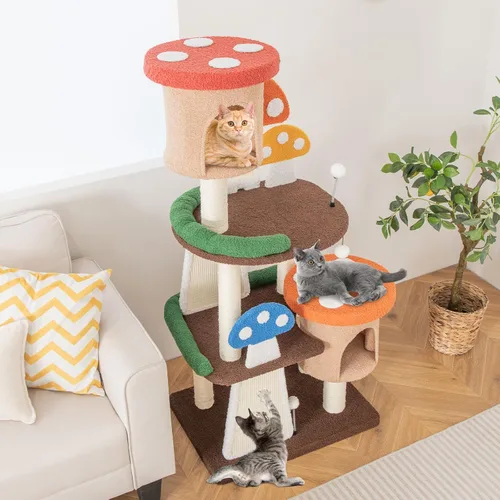 Miniatura 3 de Tangkula - Árbol para gatos en forma de hongo, torre para gatos de varios niveles con postes de sisal completamente envueltos, tableros para rascar