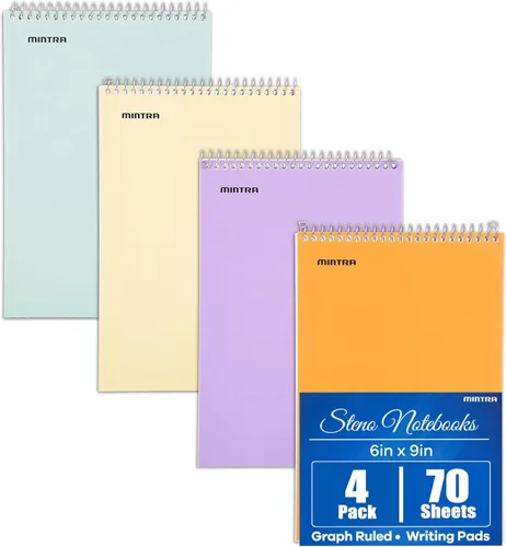 Miniatura 19 de Mintra Office Steno Book - (colores pastel, 4 blocs por paquete, con rayas Gregg) – 6 x 9 pulgadas, 70 hojas, cuaderno para escribir notas
