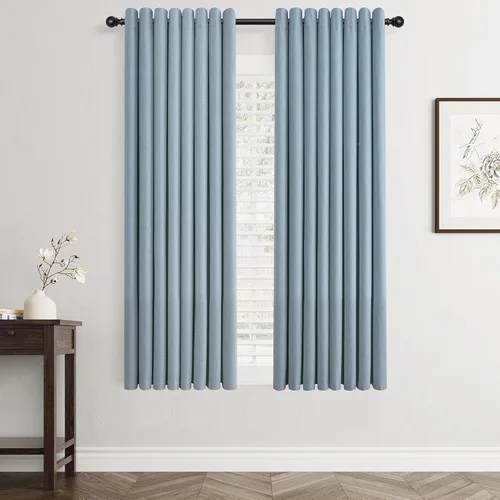Miniatura 31 de Cream Linen Blackout Curtains 90 Length 2 Panels Set for Living Room Bedroom, 100% Black Out Thermal Insulated Linen Drapes, Room Darkening Grommet