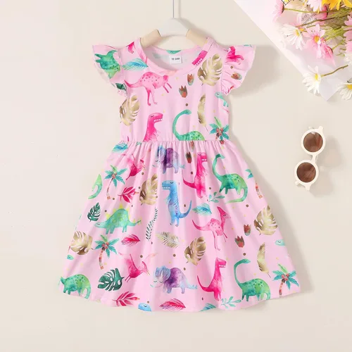 Miniatura 2 de Happy Town Vestido de dinosaurio para niñas y bebés, con volantes, manga con volantes, tutú de dinosaurio, vestido casual de verano