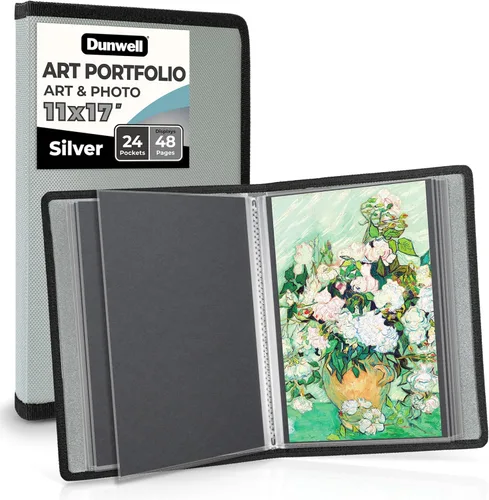 Miniatura 21 de Dunwell Carpeta de álbum de portafolio de arte (negro) - Carpeta de cartera de 11 x 17 pulgadas para obras de arte, 24 fundas de plástico, libro
