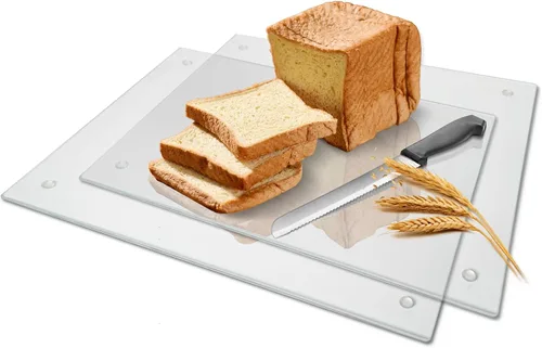 Tabla de cortar de vidrio, vidrio templado transparente para cocina, 2 piezas (12 x 16 pulgadas y 12 x 16 pulgadas), con patas de goma,