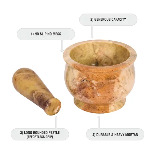 Miniatura 7 de Mortero y mortero, hecho de piedra dura pulida resistente, molinillo de piedra natural para especias, pastas, hierbas, condimentos, etc. (Haldi)