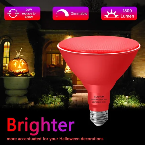 Miniatura 3 de Gonhom PAR38 - Luces de inundación para exteriores, bombillas LED regulables, 20 W (equivalente a 200 W), base E26, porche al aire libre, Rojo