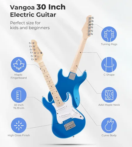 Miniatura 3 de Guitarra eléctrica para niños Vangoa de 30 pulgadas, kit para principiantes para jóvenes músicos con amplificador, bolsa, correa, cuerdas Azul