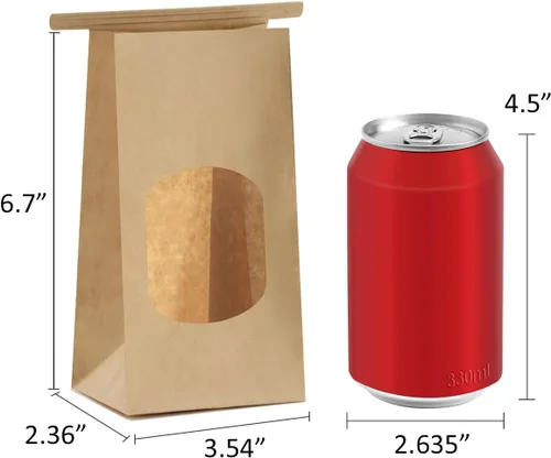 Miniatura 2 de BagDream Bolsas pequeñas de panadería con ventana, 100 unidades, 3.54 x 2.36 x 6.7 pulgadas, bolsas de papel de estaño marrón kraft para ventana