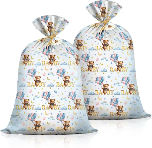 Miniatura 10 de KIDAJOY Bolsas de regalo extra grandes de oso de peluche, baby shower, Jumbo We Can Bearly Wait, bolsa de regalo de plástico para niñas y niños