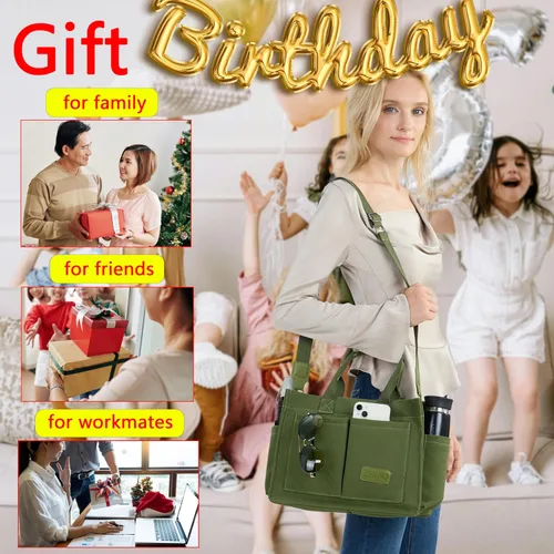 Miniatura 7 de Bolso de mano para mujer con compartimentos, bolso grande de lona para mujer, bolso cruzado de trabajo, portátil, bolsa de libros, bolsos de hombro