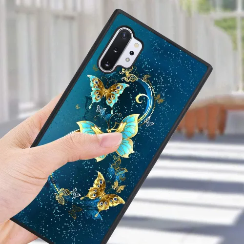Miniatura 6 de OOK Funda para Galaxy Note 10 Plus de 6.8 pulgadas, [protector de pantalla integrado], bonito diseño de mariposa azul, parte trasera de Samsung