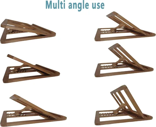 Miniatura 2 de Soporte de madera para computadora portátil para escritorio y madera, estilo portátil, plegable y ajustable ergonómico, soporte para libros