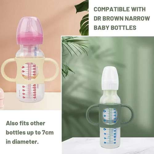 Miniatura 2 de Paquete de 3 asas para botellas compatibles con biberones estrechos y biberones de cuello ancho, asas antideslizantes de fácil agarre, silicona