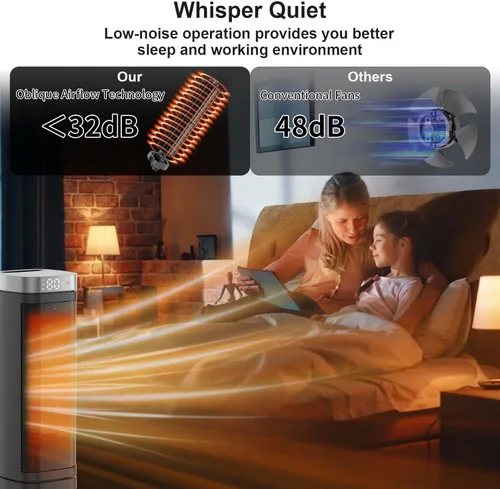 Miniatura 7 de Calentador de espacio portátil, calentadores eléctricos de 1500 W con control remoto, calentador de cerámica de calentamiento rápido PTC