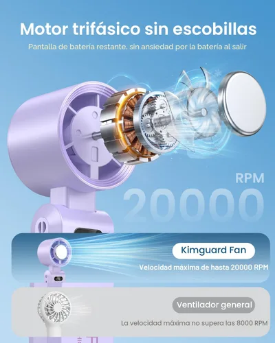 Miniatura 4 de Ventilador de mano portátil con refrigeración por hielo, ventilador turbo de alta velocidad de 24.6 ft/s, ventilador de cuello personal plegable 4