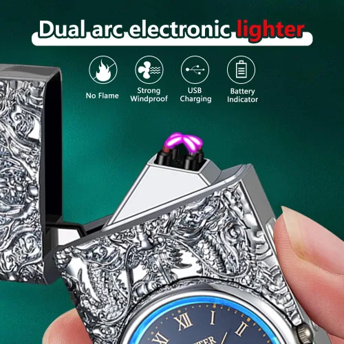 Miniatura 2 de SKRFIRE Encendedor de Plasma Recargable a Prueba de Viento, Encendedor Eléctrico USB Sin Llama, Encendedor de Doble Arco con Chip Inteligente