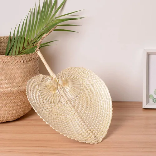 Miniatura 7 de Abanicos de mano de rafia de bambú natural, abanico de bambú de hoja de palmera, estilo chino, hecho a mano, diseño plegable tejido rústico