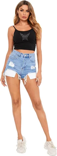 Miniatura 6 de Verdusa Camiseta sin mangas Y2K con cuello redondo y diamantes de imitación para mujer
