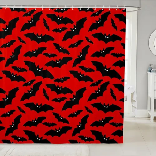 Miniatura 9 de Erosebridal Juego de cortinas de ducha góticas espeluznantes para bañeras, farol de calabaza, cortina de baño para niños, telarañas fantasmas, Multi