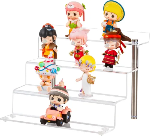 Miniatura 5 de Estante de exhibición de acrílico de 9 x 6 pulgadas para figuras pops, soporte de exhibición transparente de 4 pasos para exhibición o colección