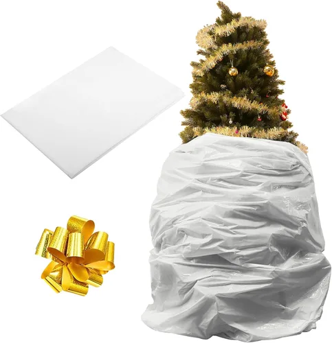 Miniatura 8 de Boao 1 juego de bolsa de eliminación de árbol de Navidad y almacenamiento de extracción con lazo dorado para tirar de cinta dorada, cubierta