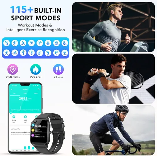 Miniatura 4 de Reloj inteligente para hombres y mujeres, pantalla HD de 1.85" con rastreador de fitness Bluetooth, llamadas/control de voz AI, IP68 resistente al