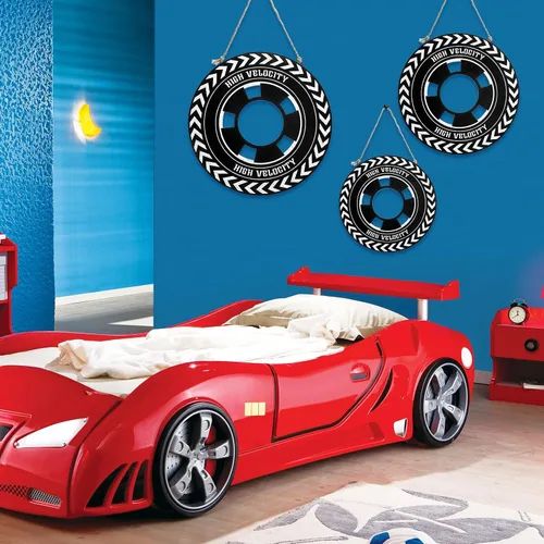Miniatura 4 de Wesiti 3 piezas de decoración de autos de carreras de 12/10/8 pulgadas de madera para colgar en la rueda de coche de carreras para niños