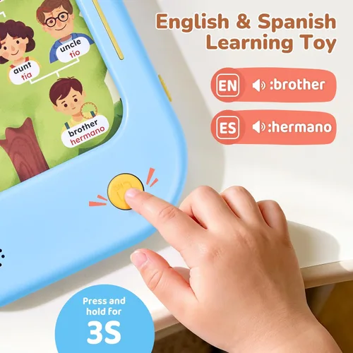 Miniatura 4 de JoyCat Tableta de aprendizaje bilingüe para niños, 106 páginas en español e inglés con 20 juegos interactivos, juguete Montessori para alfabeto