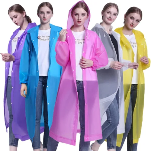 Miniatura 8 de Poncho de lluvia para adultos, reutilizables, paquete de 2 a 5 unidades, capa impermeable de EVA con capucha, equipo de lluvia para hombres