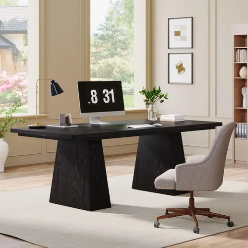 Miniatura 3 de Tribesigns Escritorio ejecutivo de 63 pulgadas, escritorio grande para computadora de oficina con doble pedestal, estaciones de trabajo modernas