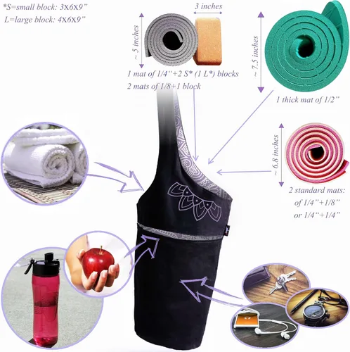 Miniatura 7 de Bolsa para esterilla de yoga: bolsa de yoga versátil con correas para alfombrilla y bolsillos de almacenamiento, sostiene esterillas de yoga