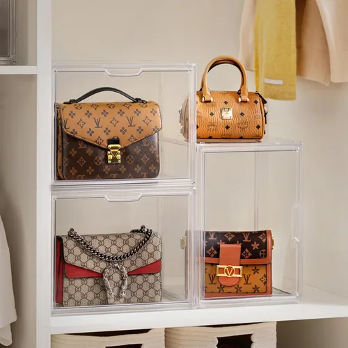 Miniatura 48 de HBlife Paquete de 3 organizadores de almacenamiento de bolsos para armario, caja de exhibición mediana transparente apilable con puerta magnética