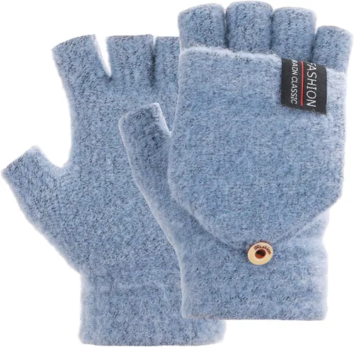 Miniatura 25 de THINP Guantes sin dedos para mujeres y hombres, guantes de invierno, guantes de lana cálida de punto sin dedos con tapa, guantes convertibles