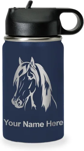 Miniatura 19 de LaserGram Botella de agua personalizada, cabeza de caballo 1, acero inoxidable de doble pared aislada al vacío con popote superior, regalo grabado