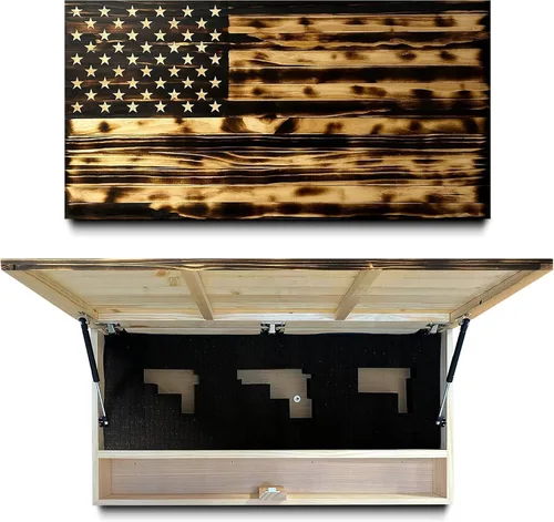Miniatura 11 de Caja fuerte grande con la bandera estadounidense para armas – Acceso rápido oculto para rifles, escopetas y pistolas – Muebles de ocultación de Rojo