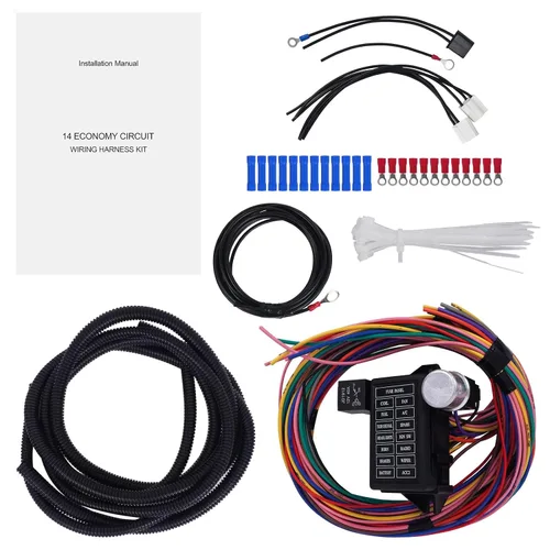 Cheriezing Arnés de cableado de 14 circuitos extralargos, 14 fusibles de 12 V, compatible con Chevy Mopar Hotrod Universal Muscle Car Hot Rod Street