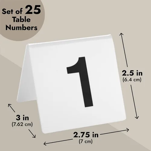 Miniatura 4 de Juvale Carpas de mesa de plástico con números – Acrílico 3 x 2.75 x 2.5 pulgadas, blanco y negro, paquete de 25, 51-75 – Recepción de boda