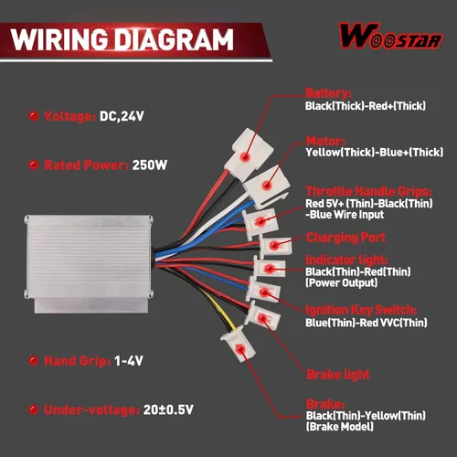 Miniatura 6 de WOOSTAR Controlador de velocidad para motocicleta 24V 250W de repuesto para scooter eléctrico, bicicleta eléctrica, bicicleta, triciclo, cepillo